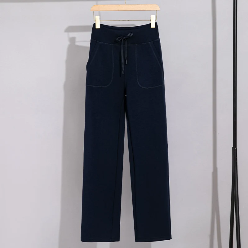 Damen Breite Baumwoll-Frottee-Loungehose mit hohem Bund und Tunnelzug Nord Taschen