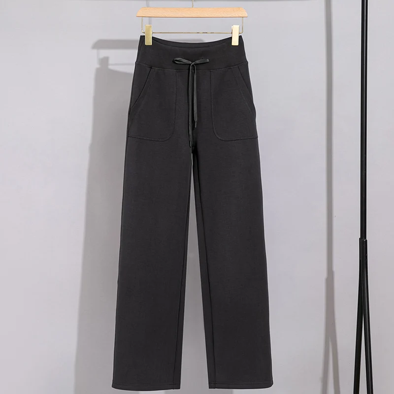 Damen Breite Baumwoll-Frottee-Loungehose mit hohem Bund und Tunnelzug Nord Taschen