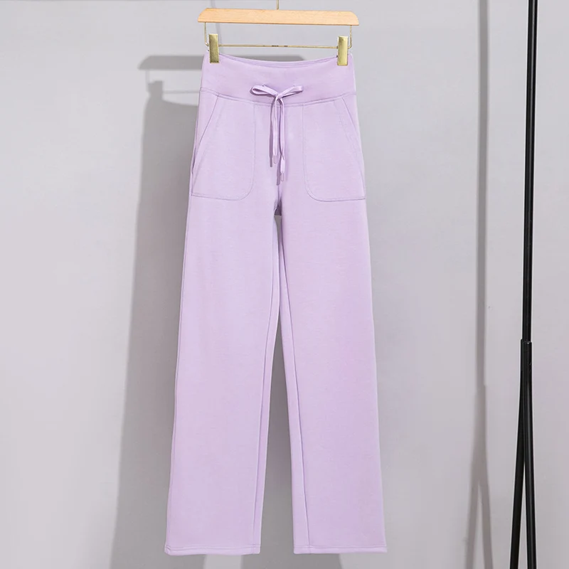 Damen Breite Baumwoll-Frottee-Loungehose mit hohem Bund und Tunnelzug Nord Taschen