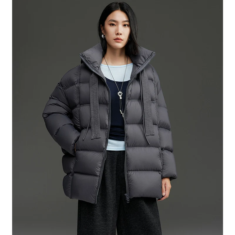 Damen Boxy-Steppjacke mit übergroßem Thermokragen und dekorativen Kordel-Details Nord Taschen