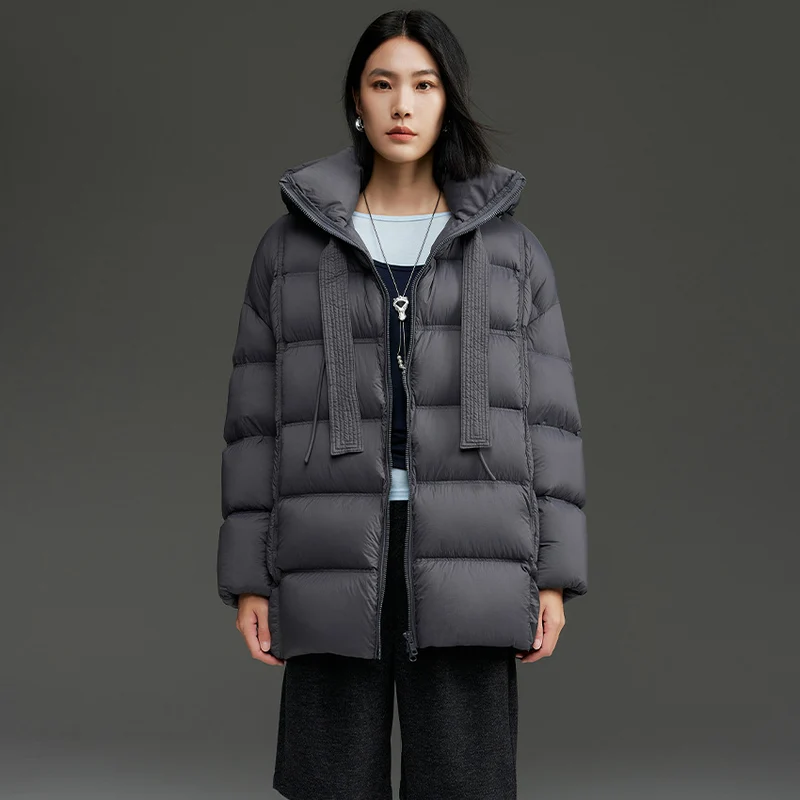 Damen Boxy-Steppjacke mit übergroßem Thermokragen und dekorativen Kordel-Details Nord Taschen