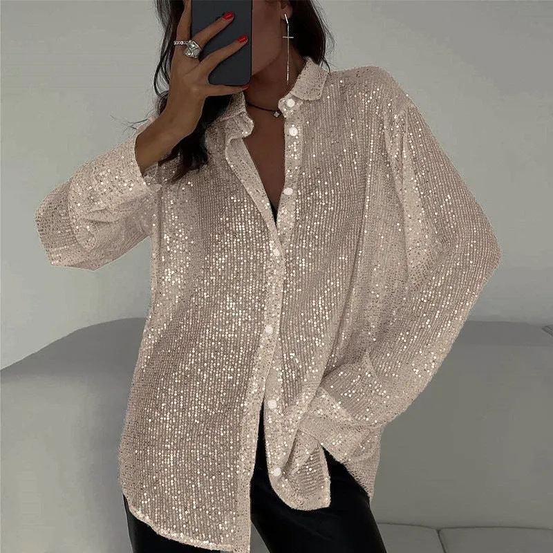 Damen Glitzernde Oversize-Hemdbluse
