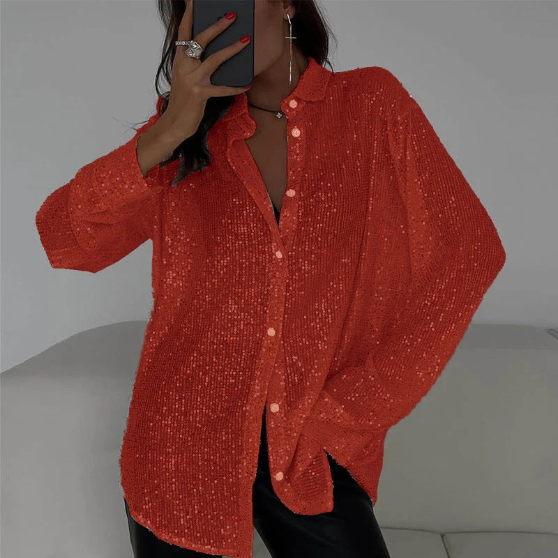 Damen Glitzernde Oversize-Hemdbluse