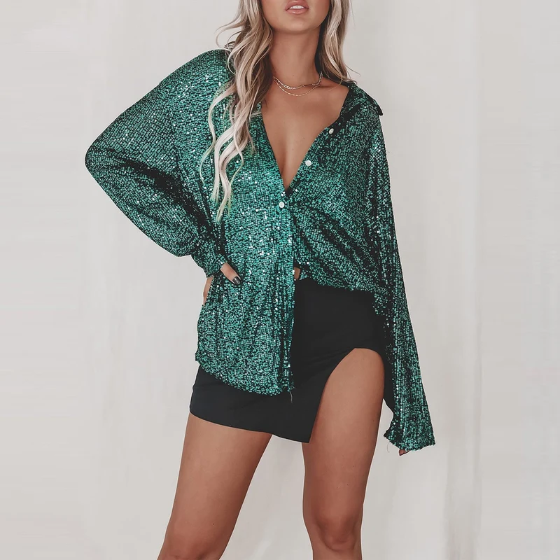 Damen Glitzernde Oversize-Hemdbluse