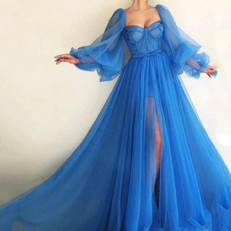 Damen Tüll Abendkleid mit voluminösen Ärmeln und seitlichem Schlitz - Vittorelli