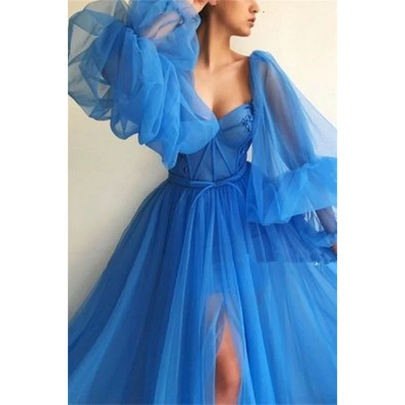 Damen Tüll Abendkleid mit voluminösen Ärmeln und seitlichem Schlitz - Vittorelli