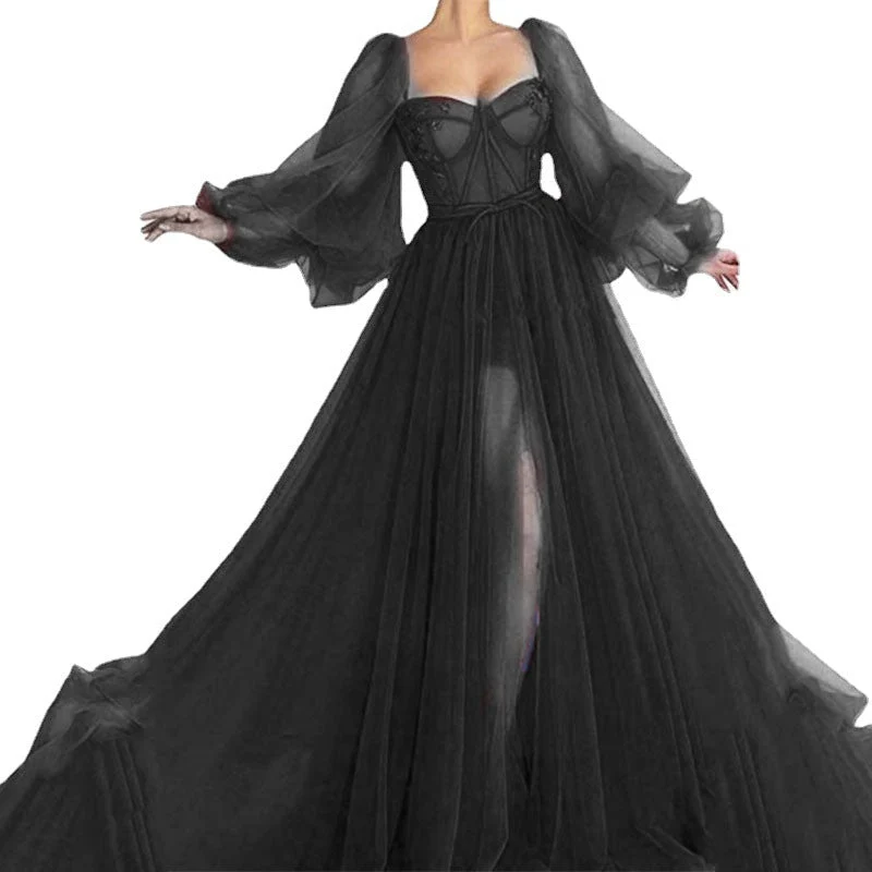 Damen Tüll Abendkleid mit voluminösen Ärmeln und seitlichem Schlitz - Vittorelli