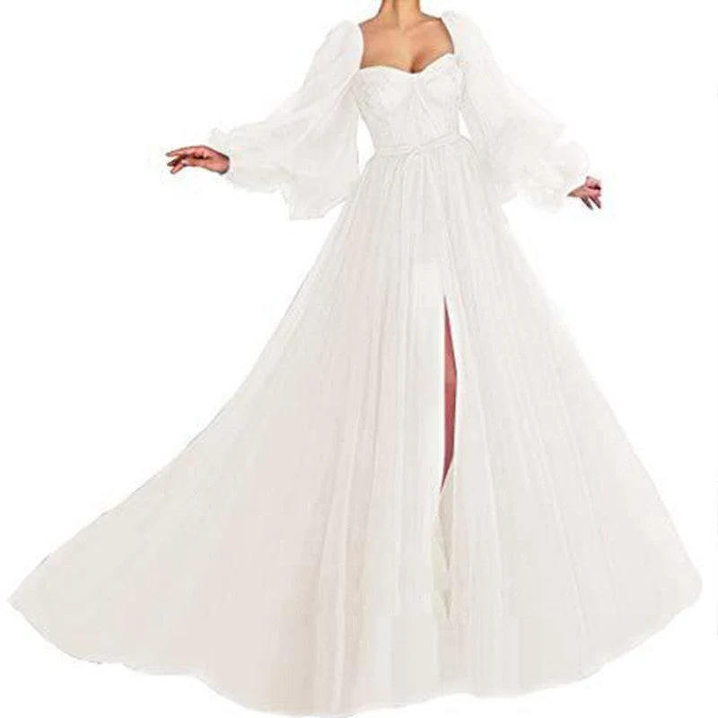 Damen Tüll Abendkleid mit voluminösen Ärmeln und seitlichem Schlitz - Vittorelli