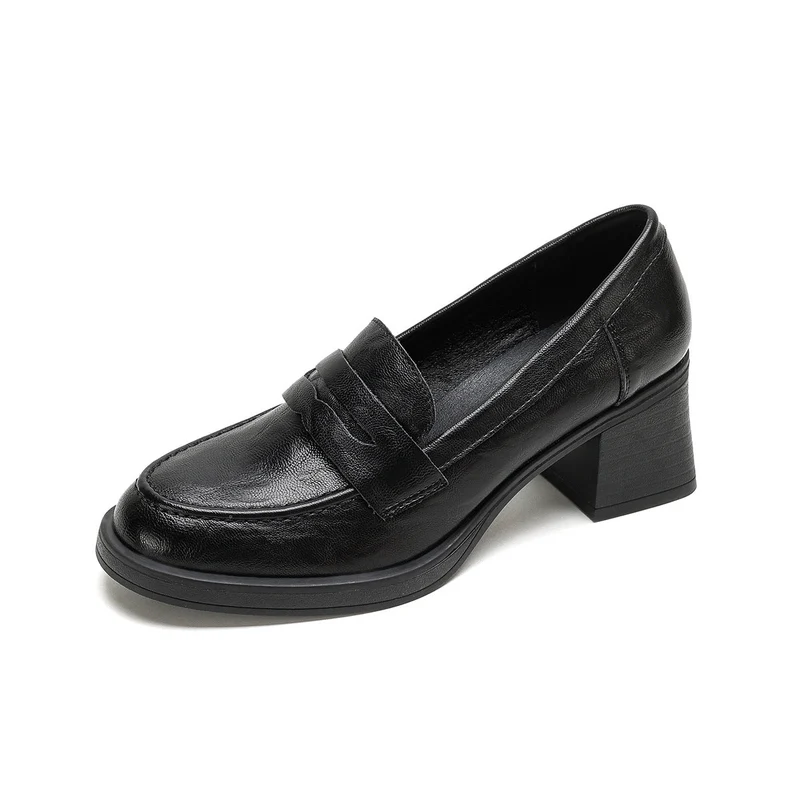 Damen Leder Slip-On-Pumps mit modischem Blockabsatz