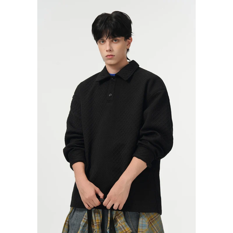 Herren Oversize-Poloshirt-Sweatshirt mit diamantstruktur, verlängertem Schnitt und Polokragen Nord Taschen