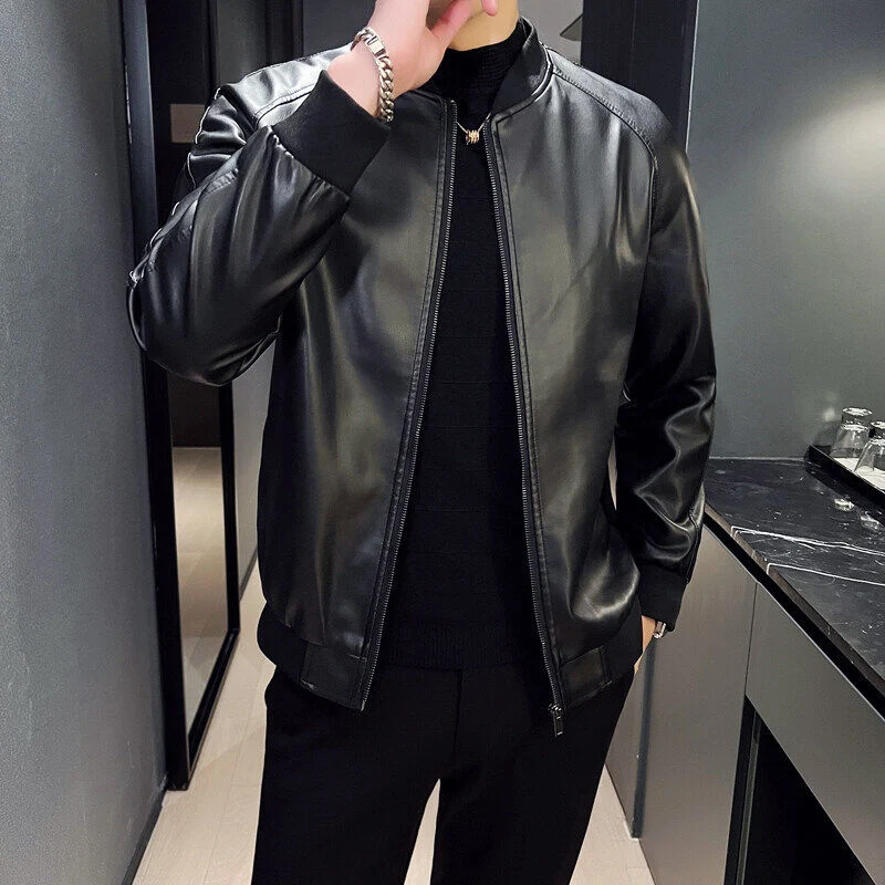 Herren Oversize Kunstleder-Bomberjacke mit Raglanärmeln, Reißverschluss und gerippten Bündchen Nord Taschen