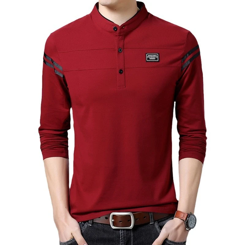 Herren Slim-Fit Langarm-Henley mit Stehkragen und Schulterstreifen Nord Taschen