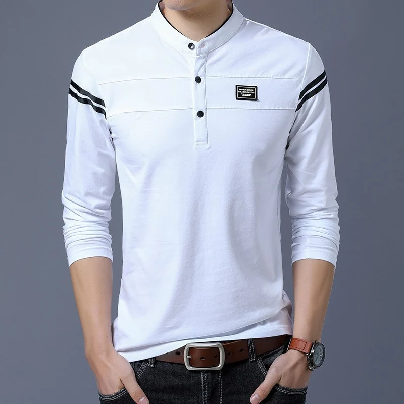 Herren Slim-Fit Langarm-Henley mit Stehkragen und Schulterstreifen Nord Taschen