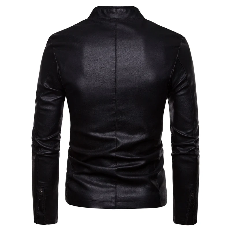Herren Slim-Fit Kunstlederjacke im Bikerstil mit Stehkragen und Frontreißverschluss Nord Taschen