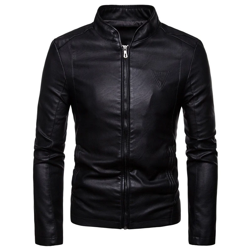 Herren Slim-Fit Kunstlederjacke im Bikerstil mit Stehkragen und Frontreißverschluss Nord Taschen