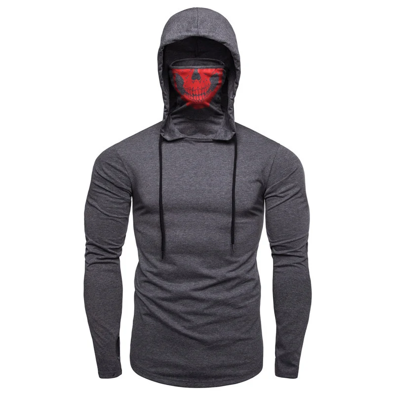 Herren Slim-Fit Kapuzenpullover mit integrierter Totenkopf-Gesichtsmaske Nord Taschen