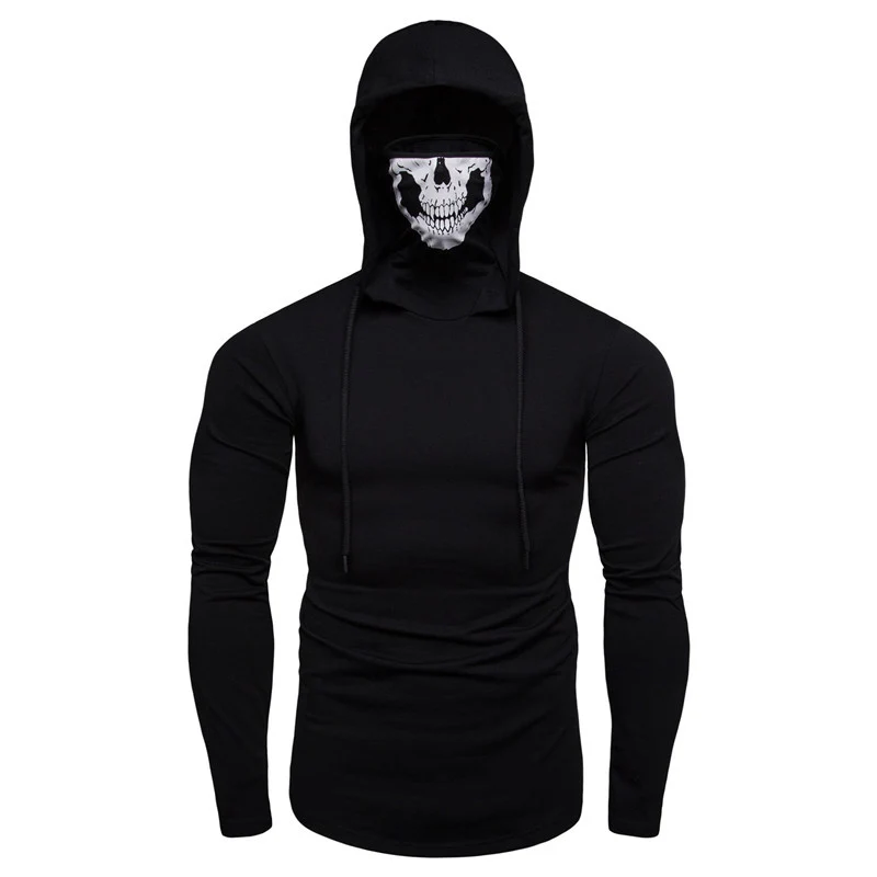 Herren Slim-Fit Kapuzenpullover mit integrierter Totenkopf-Gesichtsmaske Nord Taschen