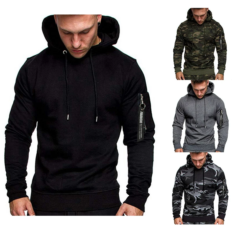 Herren Slim-Fit Kapuzenpullover mit Ärmeltasche und Reißverschluss-Detail Nord Taschen