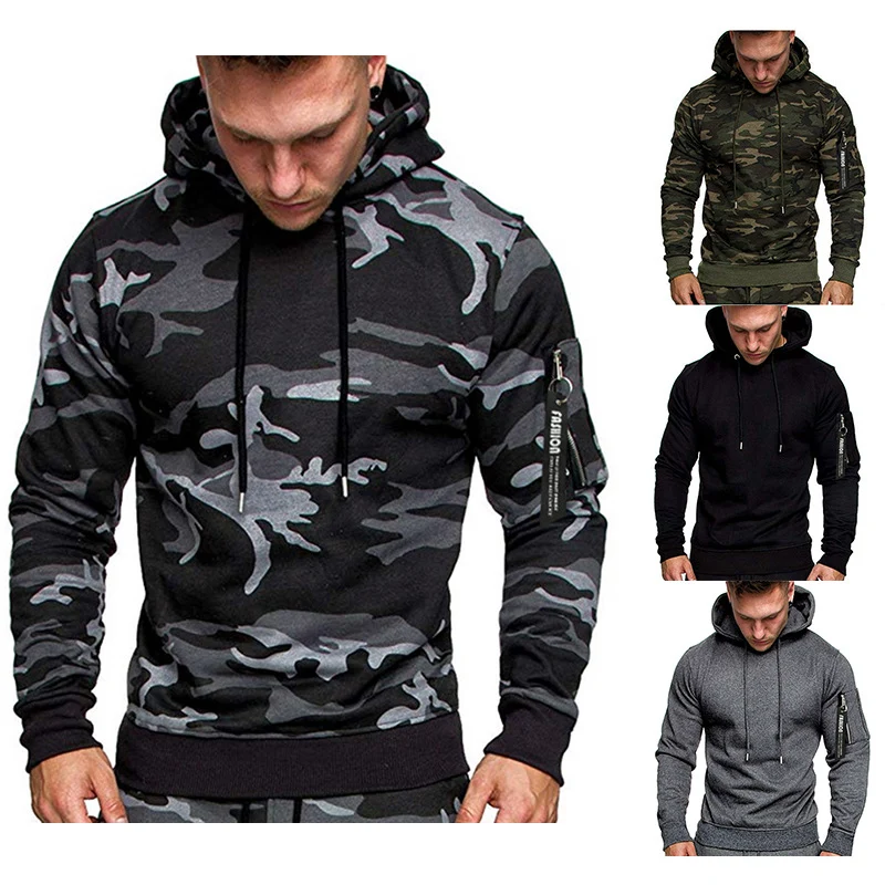 Herren Slim-Fit Kapuzenpullover mit Ärmeltasche und Reißverschluss-Detail Nord Taschen