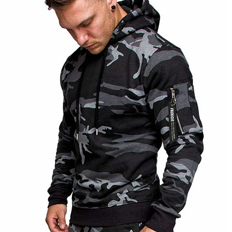 Herren Slim-Fit Kapuzenpullover mit Ärmeltasche und Reißverschluss-Detail Nord Taschen