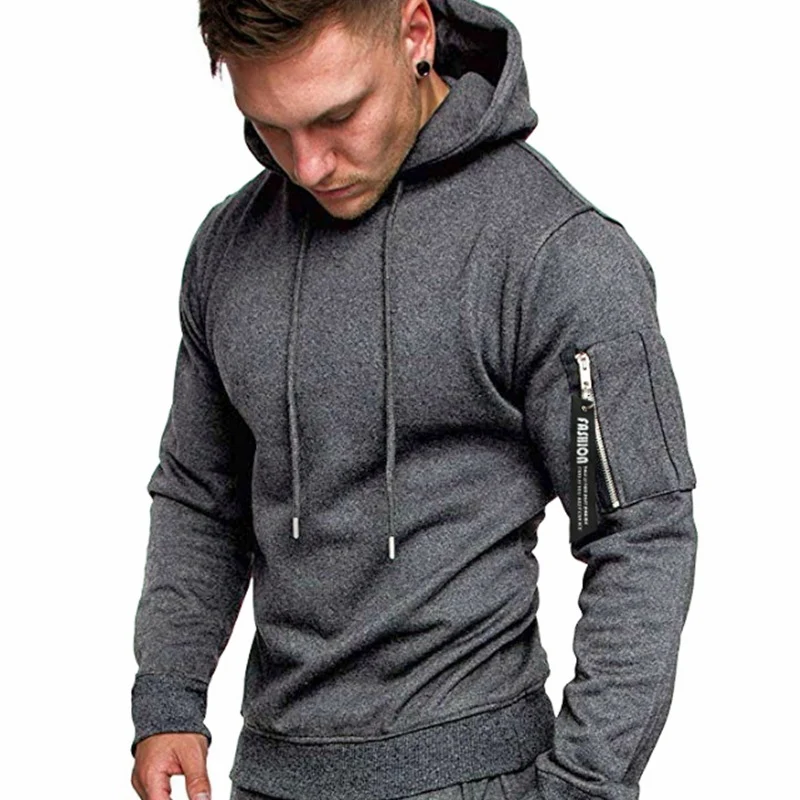 Herren Slim-Fit Kapuzenpullover mit Ärmeltasche und Reißverschluss-Detail Nord Taschen