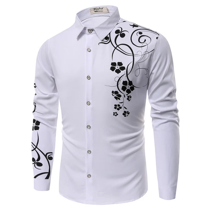 Herren Slim-Fit Hemd mit floralem Allover-Print, Langarm und Stretch-Baumwollmix Nord Taschen