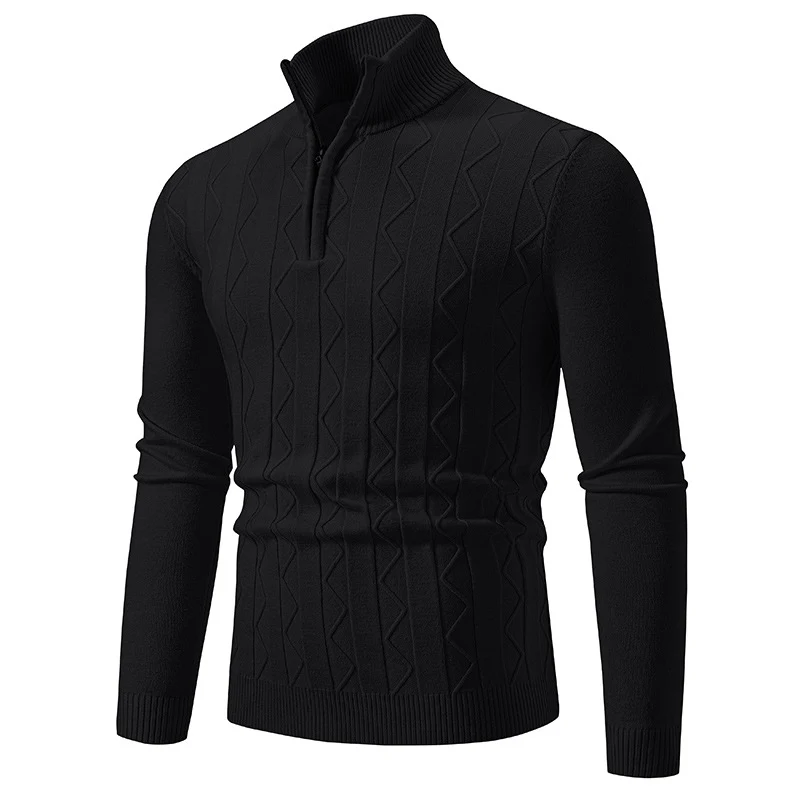 Herren Slim-Fit Halbzip-Strickpullover mit Mockneck, Zopfmuster und gerippten Bündchen Nord Taschen