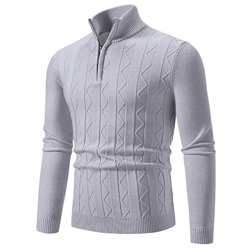 Herren Slim-Fit Halbzip-Strickpullover mit Mockneck, Zopfmuster und gerippten Bündchen Nord Taschen