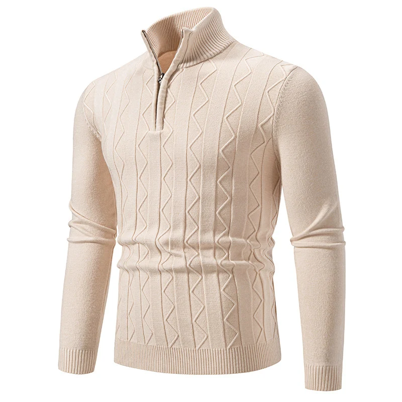 Herren Slim-Fit Halbzip-Strickpullover mit Mockneck, Zopfmuster und gerippten Bündchen Nord Taschen