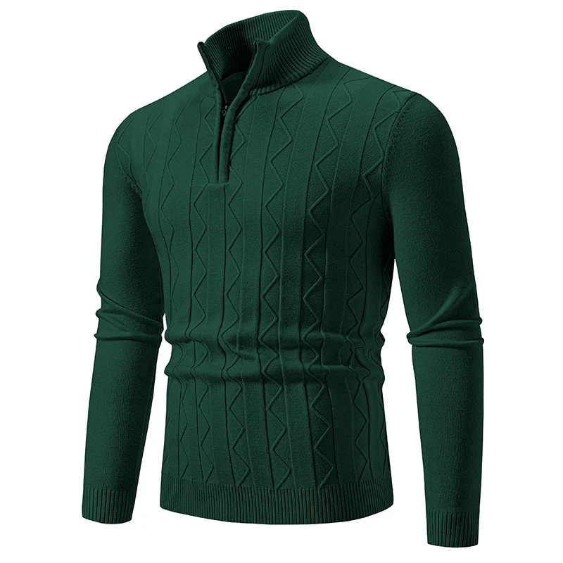 Herren Slim-Fit Halbzip-Strickpullover mit Mockneck, Zopfmuster und gerippten Bündchen Nord Taschen