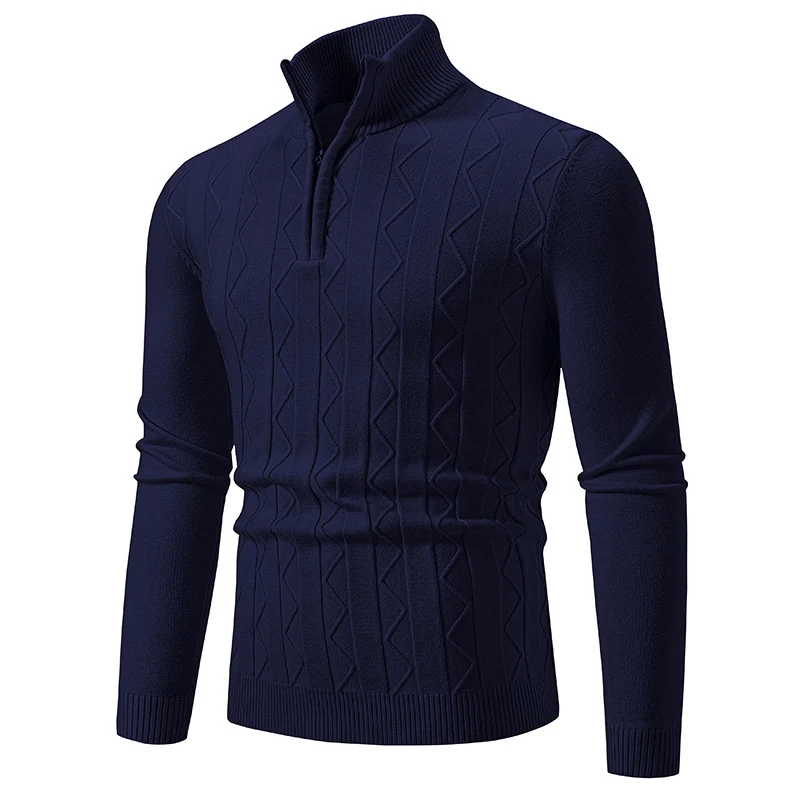 Herren Slim-Fit Halbzip-Strickpullover mit Mockneck, Zopfmuster und gerippten Bündchen Nord Taschen