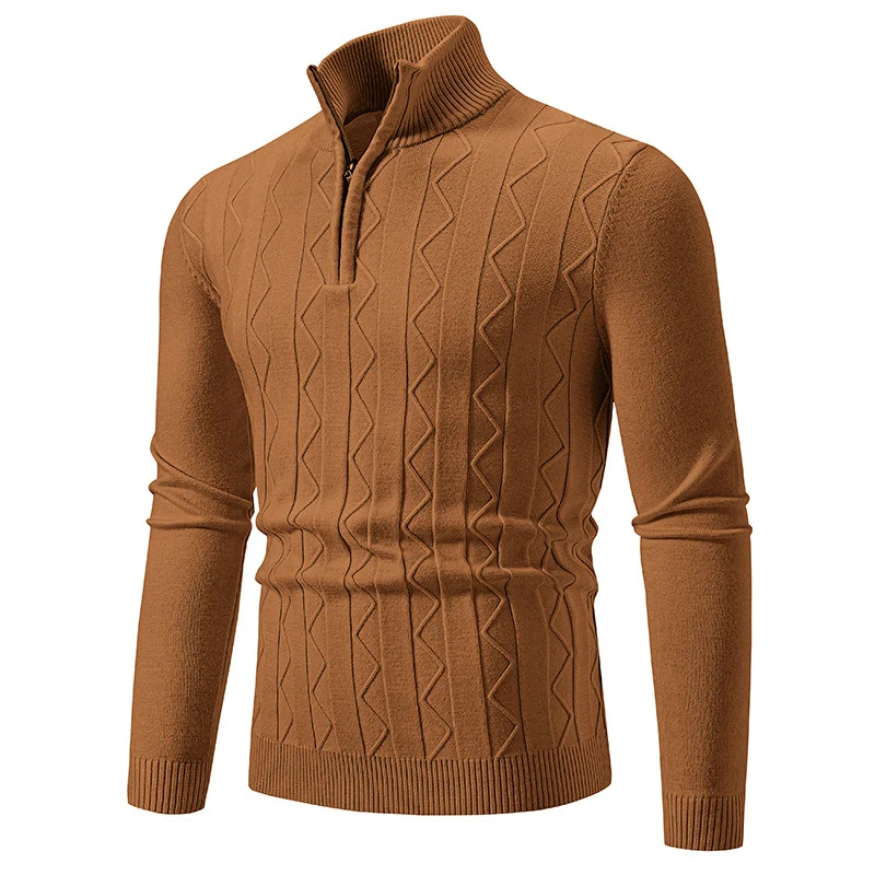 Herren Slim-Fit Halbzip-Strickpullover mit Mockneck, Zopfmuster und gerippten Bündchen Nord Taschen