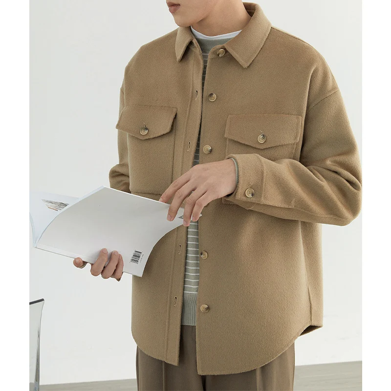 Herren Weiche Wollmix-Hemdjacke im Boxy-Schnitt Nord Taschen