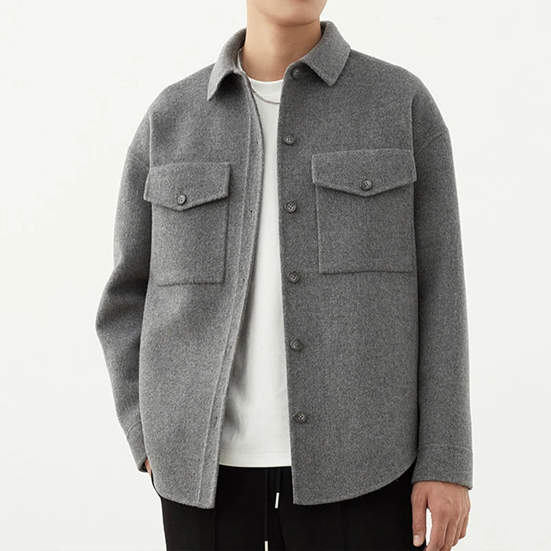Herren Weiche Wollmix-Hemdjacke im Boxy-Schnitt Nord Taschen