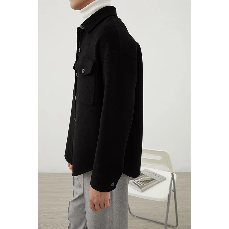 Herren Weiche Wollmix-Hemdjacke im Boxy-Schnitt Nord Taschen