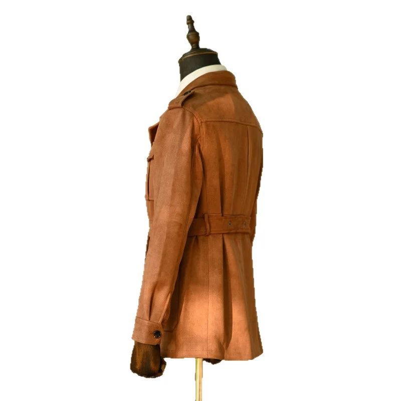 Herren Veloursleder-Safari-Jacke mit Taillengürtel und Pattentaschen Nord Taschen