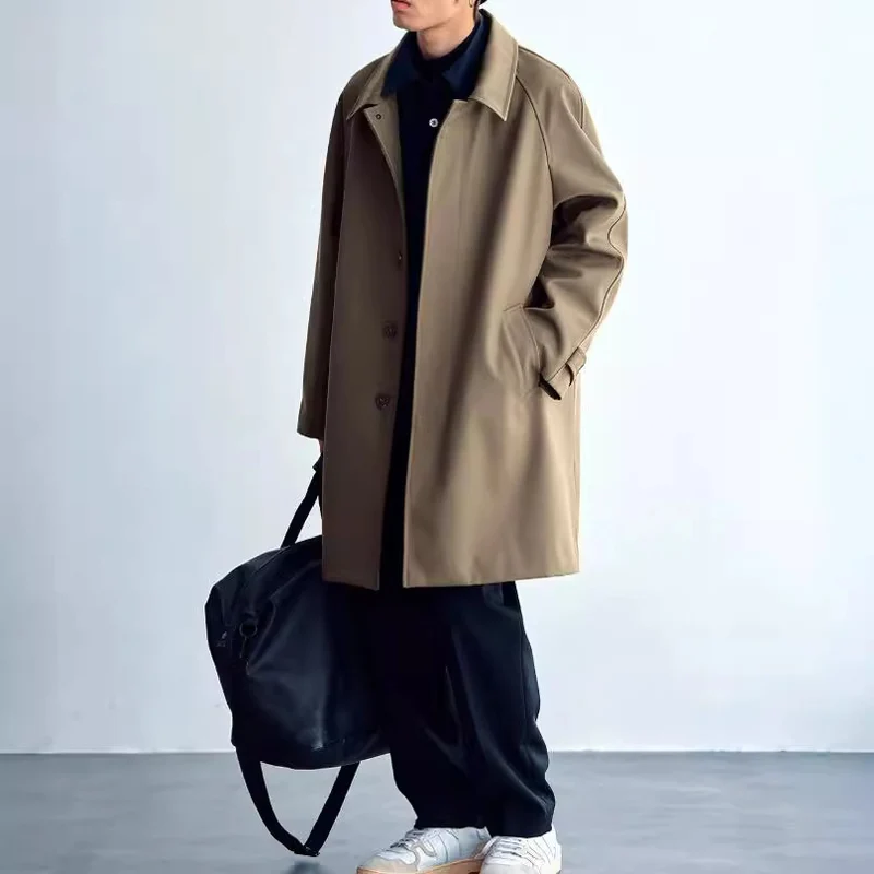 Herren Technischer Wollmix-Mantel mit geradem Schnitt und Knopfverschluss Nord Taschen