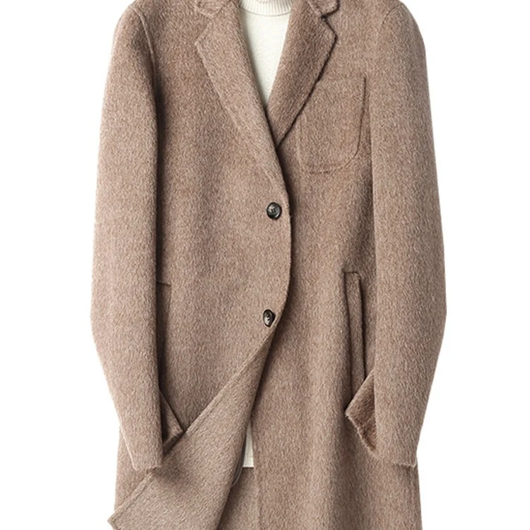 Herren Strukturierter Longcoat aus Wollmix mit fallendem Revers und Ein-Knopf-Verschluss Nord Taschen