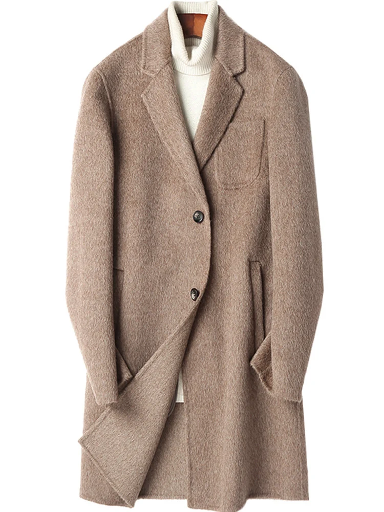 Herren Strukturierter Longcoat aus Wollmix mit fallendem Revers und Ein-Knopf-Verschluss Nord Taschen