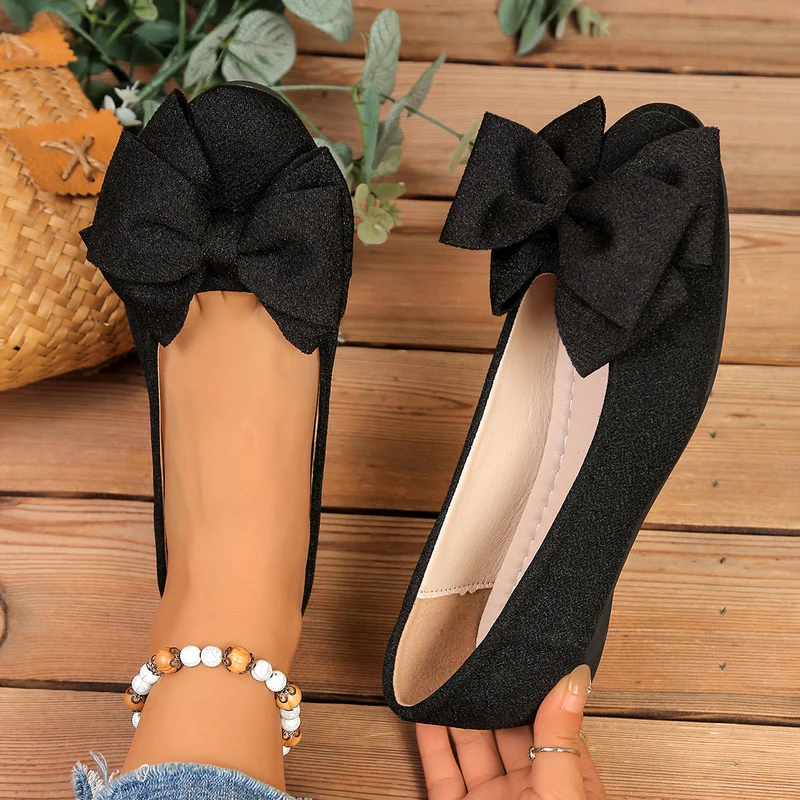 Damen Ballerinas mit XL-Schleifen-Applikation und glänzender Oberflächenstruktur - Vittorelli