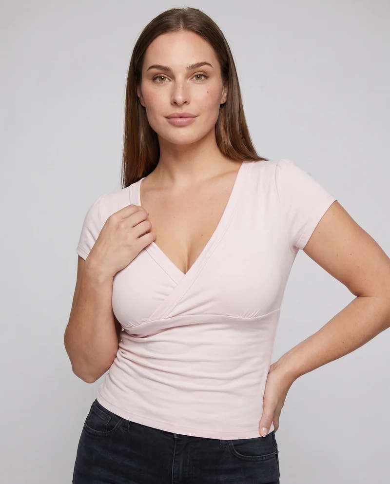 Damen tailliertes Oberteil mit elegantem Wickeldesign und V-Ausschnitt