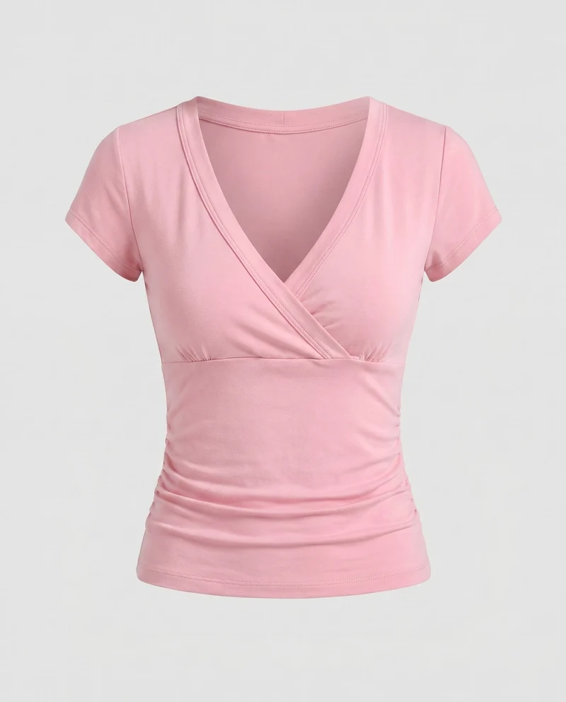 Damen tailliertes Oberteil mit elegantem Wickeldesign und V-Ausschnitt