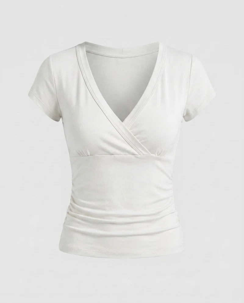 Damen tailliertes Oberteil mit elegantem Wickeldesign und V-Ausschnitt