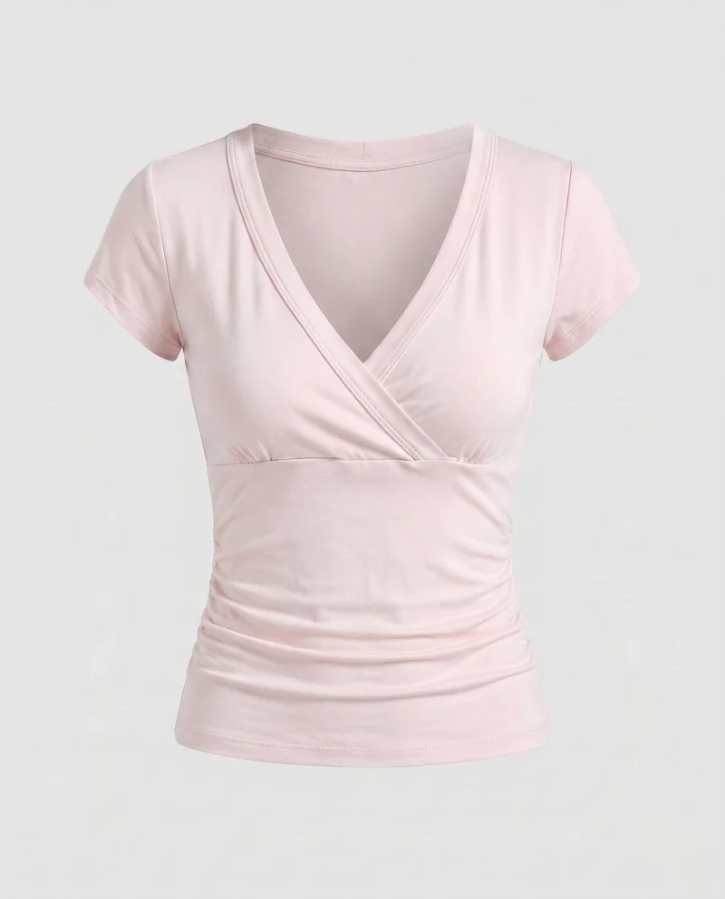 Damen tailliertes Oberteil mit elegantem Wickeldesign und V-Ausschnitt