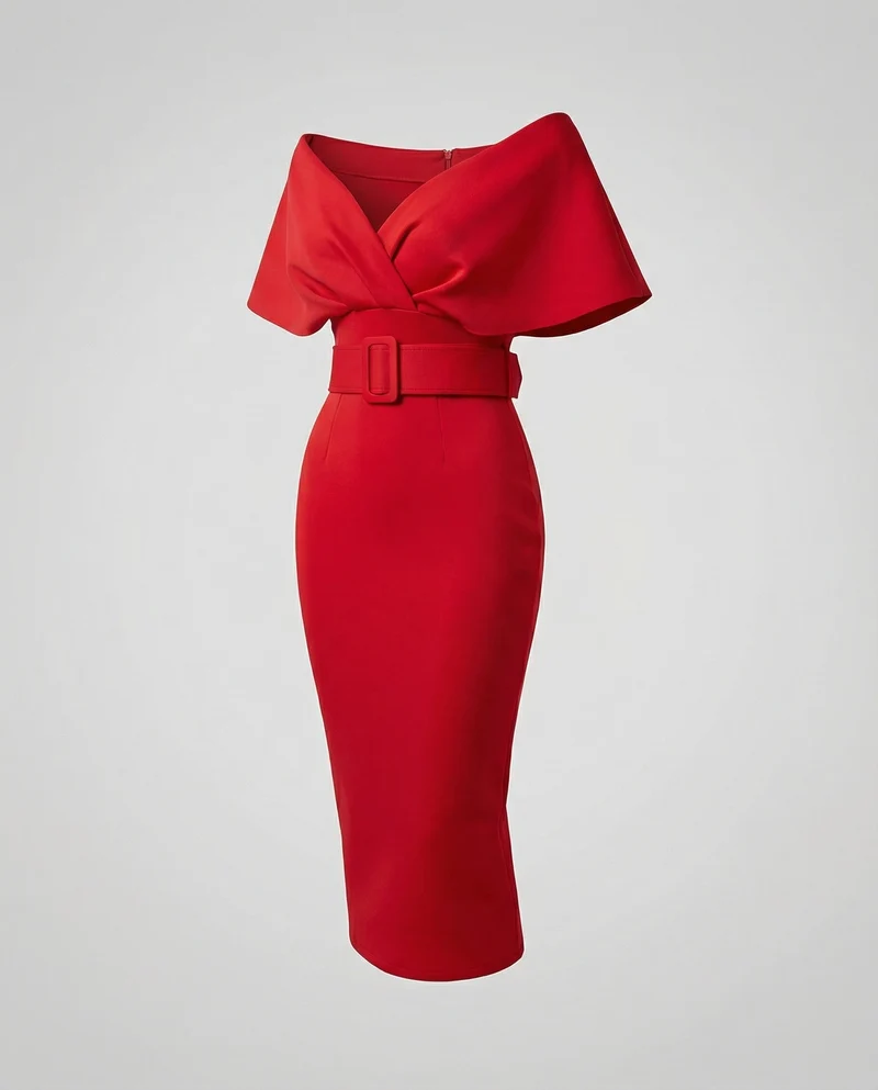Damen Professionelle Schalkragen Midikleid
