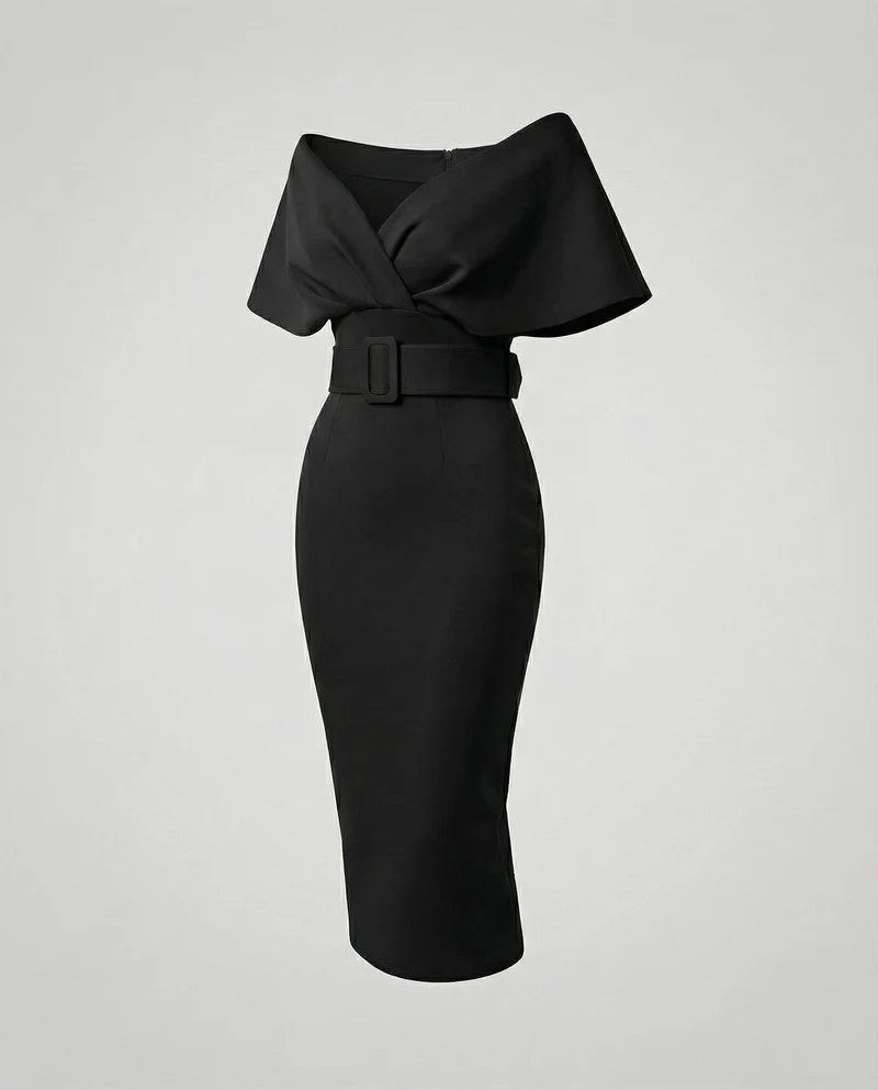 Damen Professionelle Schalkragen Midikleid