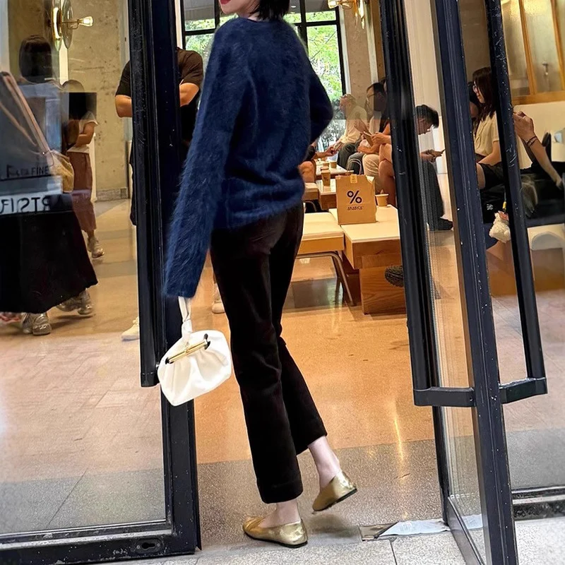 Damen Weicher Mohair-Pullover mit weitem Schnitt Nord Taschen