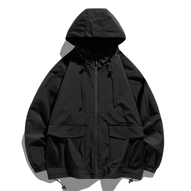 Herren Oversize Kapuzen-Windbreaker mit Multi‑Taschen, Mesh‑Einsätzen und Kordelzug Nord Taschen
