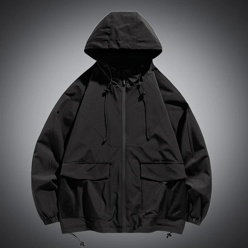Herren Oversize Kapuzen-Windbreaker mit Multi‑Taschen, Mesh‑Einsätzen und Kordelzug Nord Taschen