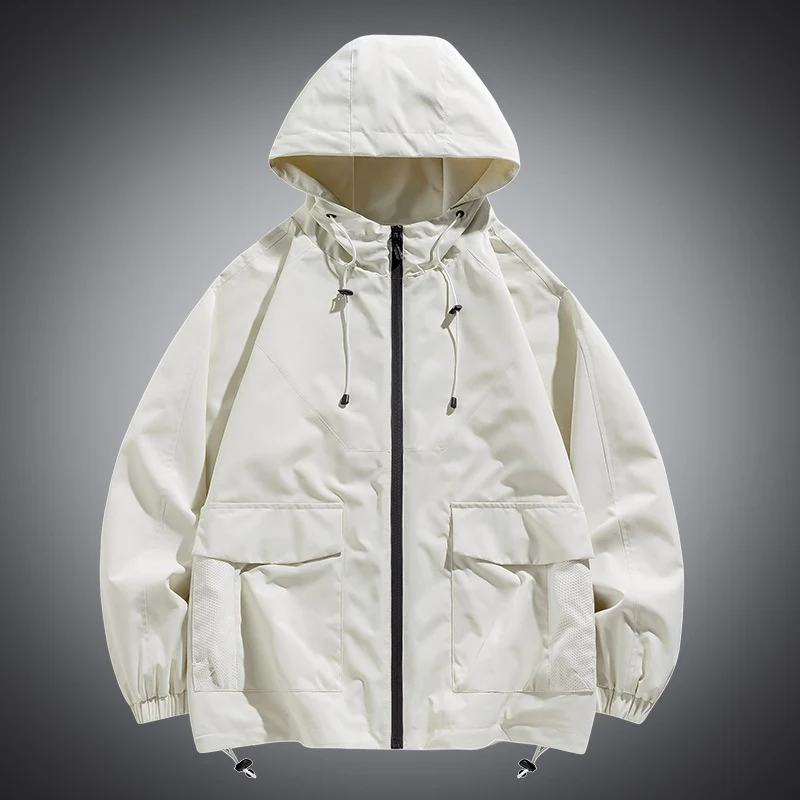 Herren Oversize Kapuzen-Windbreaker mit Multi‑Taschen, Mesh‑Einsätzen und Kordelzug Nord Taschen